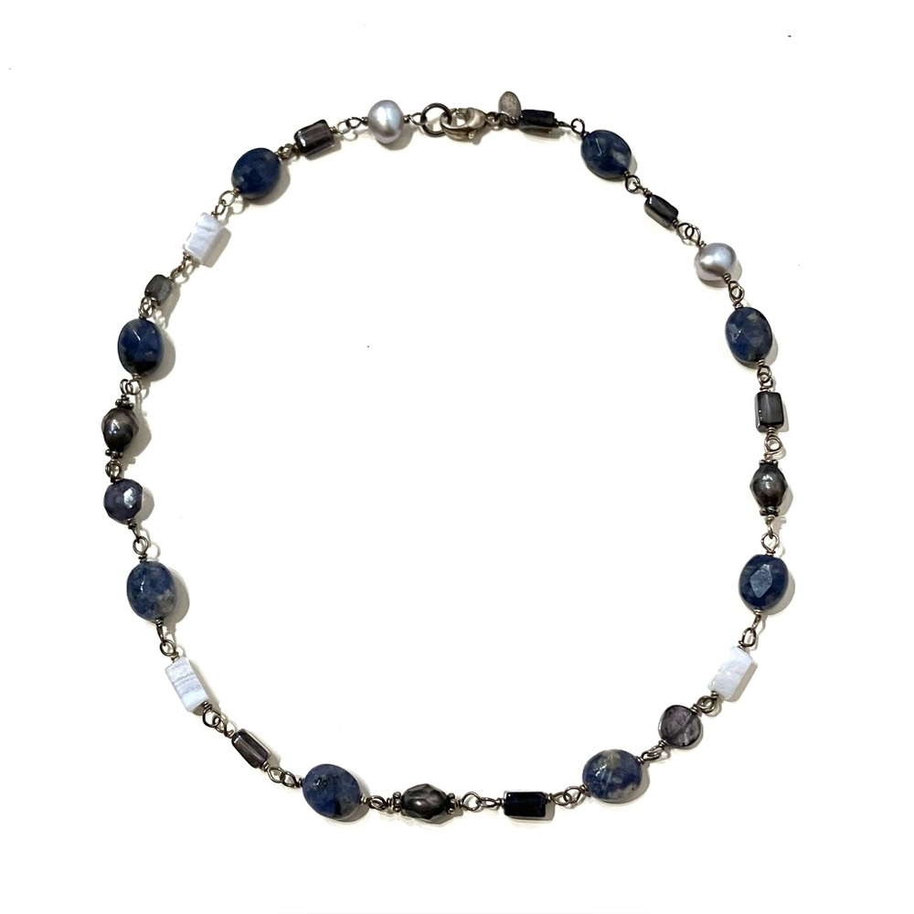 Silpada Sterling Silver Sodalite Blue Lace Chalcedony Pearl Necklace